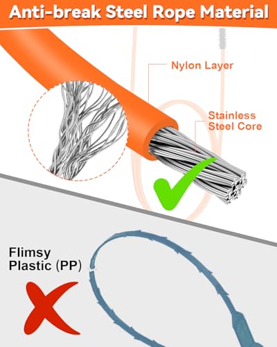 32 Inch Anti-Break Metal Snake Drain Hair Removal Tool (6PCS) | Nylon Coating Sink Snake, Drain Cleaner Hair Catcher Remover for Shower, Bathroom Sink Tub - color: Orange-32inch
