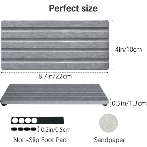 2 PCS Water Absorbing Stone Trays for Bathroom Sink & Kitchen Counter, Fast-Drying Diatomite Sink Caddy, Vanity Tray, Hand Soap Holder with Anti-Skid Pads (Gray, 8.7" x 4"/22 x 10cm) - color: Gray, size: 8.7" x 4" (22 x 10cm)
