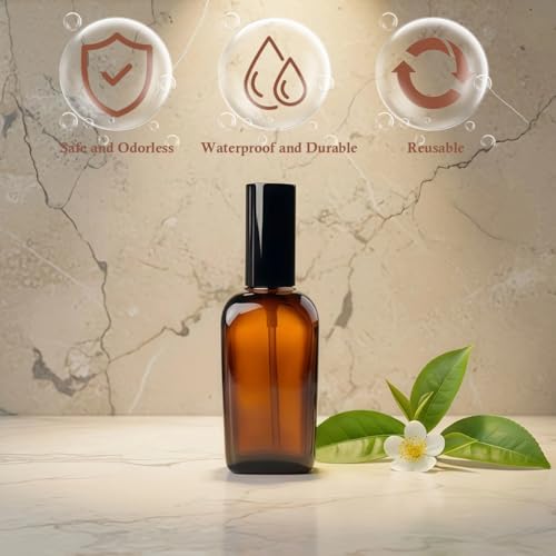 3Pcs 100ml / 3.4oz Amber Glass Bottles with Pump, Refillable Travel Containers, Leakproof Lotion Pump Dispensers for Skincare Liquids & Body Care Supplies
