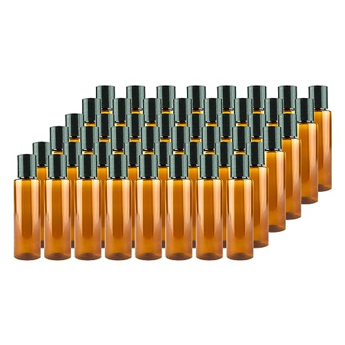 Plastic Amber Bottles (Pack of 48) - 1oz Amber Plastic Bottle with Screw Caps; Used as Reusable Shampoo, Lotion, Travel and Body Wash Container - size: 1 oz 48 pack