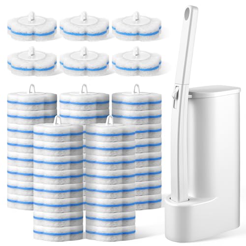 Disposable Toilet Brush Cleaning System with 50pcs Refills Pads Replacement Heads Wall Mounted Toilet Wand Kit Bathroom Maintenance Set