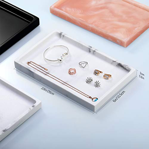 Emibele Bathroom Vanity Tray Countertop, 10" Rectangular Marble Resin Tray | Dresser Kitchen Sink Tray, for Jewelry Cosmetic Perfume Soap Candle, Lightweight Waterproof Tray, Medium, Gravel White - color: Gravel White, size: 10" x 6.1" x 0.8"