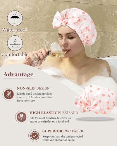 Luvruitaky Shower Cap Luxury Shower Caps for Women Reusable Waterproof Hair Cap for Shower with Adjustable Bowknot Hair Bath Cap (Pink) - color: Pink