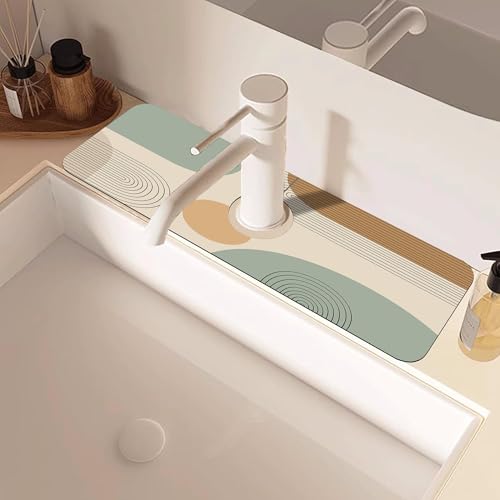 Abstract Minimalistic Geometric Kitchen Sink Splash Guard Mat Absorbent Fast Drying Mat Faucet Draining Mat Sink Splash Guard Behind Faucet Drip Catcher for Kitchen Bathroom 5.5"×15" - size: 5.5" x 15"