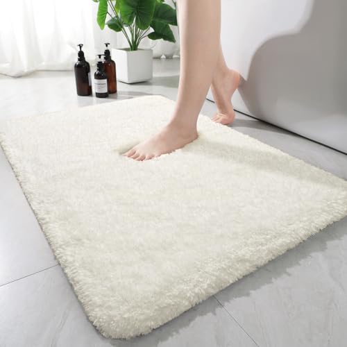 AROGAN Cream White Luxury Long Bathroom Runner Rug 24×17 Inch, Soft and Absorbent Non Slip Bath Mat, Rubber Backing Quick Dry Rugs Carpets, Machine Washable Plush Mats for Shower Floor - color: Cream White, size: 1'5" X 2' (24" X 17")