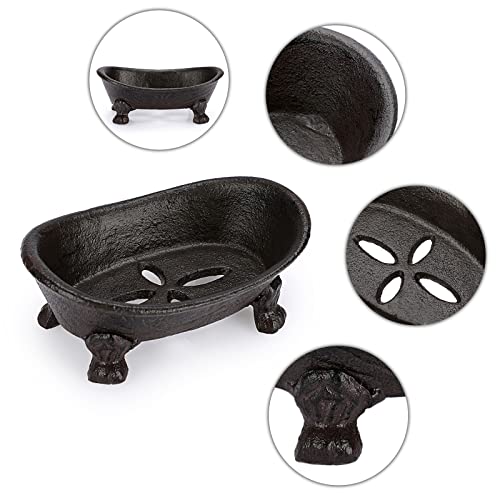 Sumnacon Cast Iron Bathtub Soap Dish - Heavy Duty Vintage Metal Drainable Sponge Soap Tray Bar, Rustic Iron Soap Sponge Holder for Bathroom Shower Bathtub Kitchen Sink Countertop, Brown