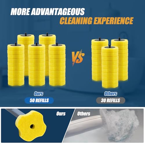 50PCS Toilet Bowl Wand Refills, Replacement Heads for Bathroom Washroom Cleaning Pads, Disposable Toilet Brush Refills Compatible with Household Brushe Scrubber Cleaning Refill, Lemon Fresh Yellow