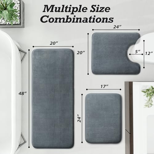 HUXMEYSON Bathroom Rugs Sets 3 Piece, Non-Slip & Quick Dry Bath Mat Set, Ultra Soft Velvet Bath Rugs for Bathroom, Toilet and Shower Floor, Grey - color: Grey, size: 17"x24"+20"x48"+U Shape 20"x24"