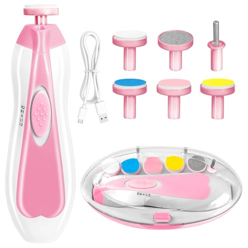 Qunlions life Baby Nail Trimmer Electric, 6 in 1 Rechargeable Baby Nail Clippers Manicure Set Grooming Kit for Toddler Infant or Adults (Pink) - color: Rechargeable-pink
