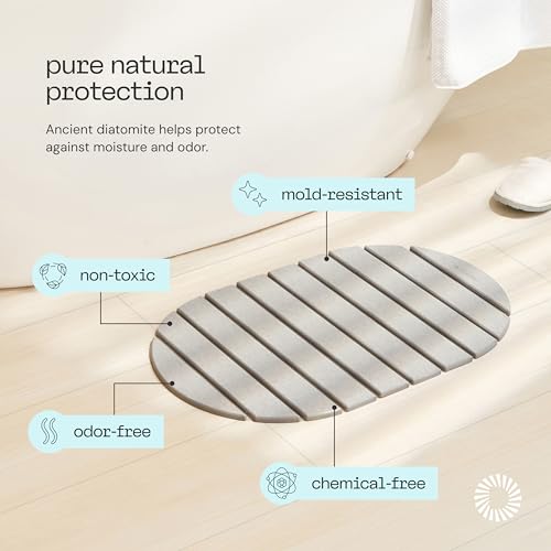 Deepstone Foldable Stone Bath Mat – Large Diatomaceous Earth Mat, Quick Dry with Non-Slip Base, Water Absorbing Bathroom and Shower Stone Mat, Easy to Clean (24” x 15”), Gray - color: Gray