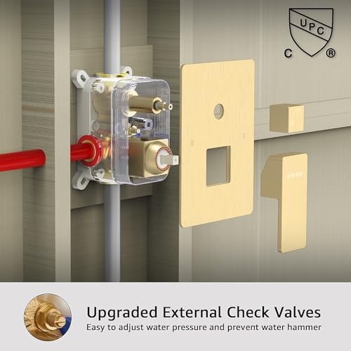 KOJOX Shower System Bathroom Luxury 10 Inch Rain Shower Head with Handheld Mixer Shower Combo Set Wall Mounted Shower Faucet Trim with Valve Brush Gold - color: Brushed Gold, size: 10''