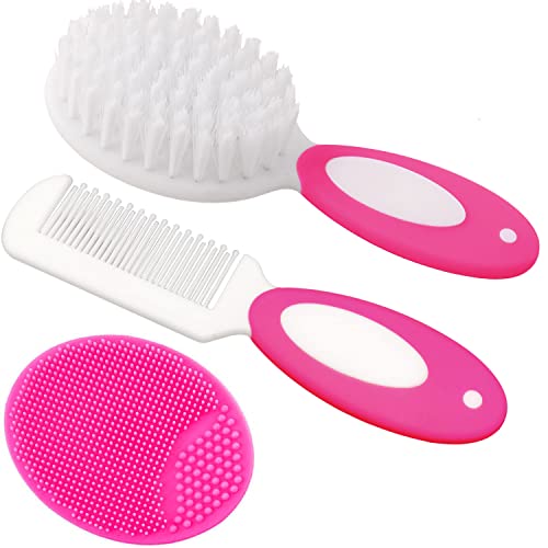 Baby Hair Brush, Cradle Cap Brush, Baby Hair Comb, Baby Hair Brush and Comb Set for Newborns & Toddlers, Baby Brush Soft Bristles, Ideal for Cradle Cap, Perfect Baby Registry Gift (Rose Red) - color: Rose Red