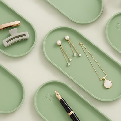 Small Silicone Tray 8.7" Green Oval Catch All Decorative Tray for Vanity Bathroom Desk - color: Green