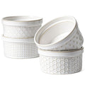 LE TAUCI Ramekins 12 oz, Ramiken for Creme Brulee, Souffle, Dipping Sauce, Ceramic Embossment Housewaming Present -4.8 inch, Set of 4, Arctic White - color: Arctic White, size: 12 oz