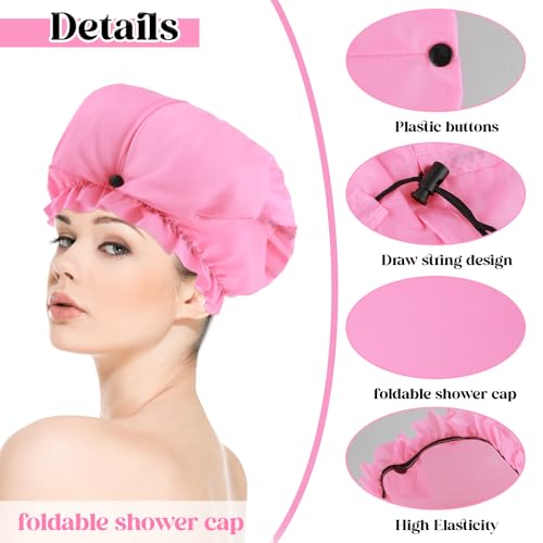 2 Pcs Large Shower Cap for Braids, Extra Long Shower Cap for Women Long Hair & Locs, Waterproof Hair Bonnets for Dreadlocks Drawstring Bath Caps for Women & Men (Black, Pink) - color: Black, Pink