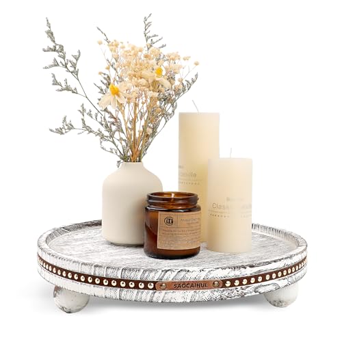 Decor Decorative Round Tray 11.81in for Home Decor for Coffee Table Farmhouse Kitchen Table Living Room Bathroom Centerpiece Tray Decor - color: White