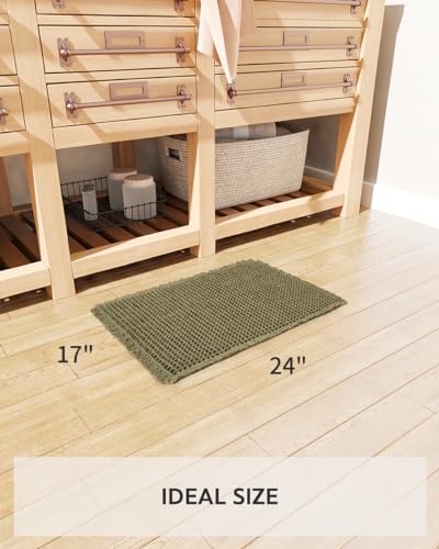tchdio Waffle Bath Mat Rug, Super Absorbent Non Slip Bath Mats for Bathroom Mat Ultra Soft Bathmat Machine Washable Bathroom Rugs with Tassels, Bath Rugs Beside Tub, 17" x 24" - color: Green, size: 17" x 24"