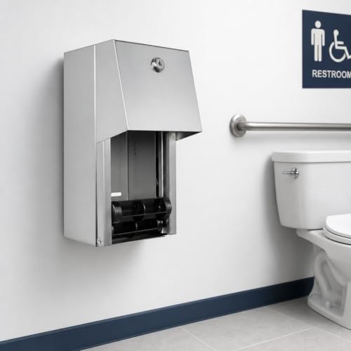 Commercial Toilet Paper Dispenser - 304 Stainless Steel Double Roll Holder - Heavy Duty Lockable Wall Mount Tissue Dispenser for Restroom - Metal Bathroom Fixtures