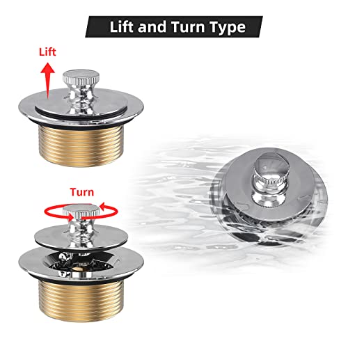 All Metal Lift & Turn Bathtub Drain Kit with Two-Hole Overflow Faceplate, Replacement Bath Tub Drain Trim Set Fine/Coarse Thread Conversion Kit Assembly, Tub Drains and Overflow -Chrome Plated - color: Chrome Plated