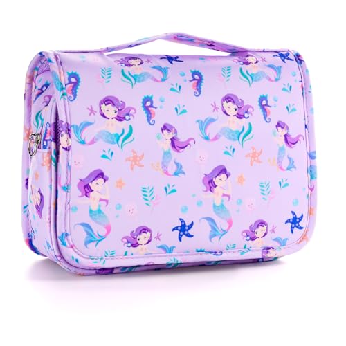 Kids Hanging Toiletry Bag for Girls, Travel Toiletry Bag for Little Young Girls Cosmetic Makeup Waterproof Wash Bag Toddler Traveling Toiletries, Mermaid Purple - color: Mermaid-Purple