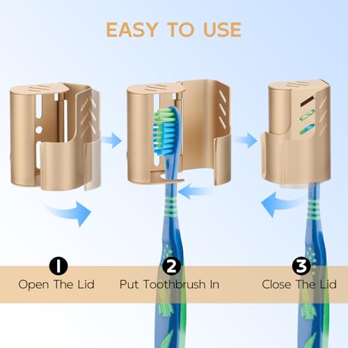 2PCS Aluminum Toothbrush Head Caps, Travel Toothbrush Top Cover, Portable Protector Clip Pod Fits Most Manual and Electric Toothbrush Heads for Household Traveling, Camping, School, Business - Gold - color: Gold-2pcs