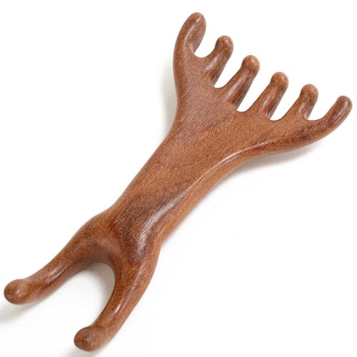 Head Massager Scalp, Wooden Scalp Massager, Foot Massage Tool | with storage pouch, natural Sandalwood, masajeador de cabeza, scalp massage for stress relax, foot massage for muscles relax