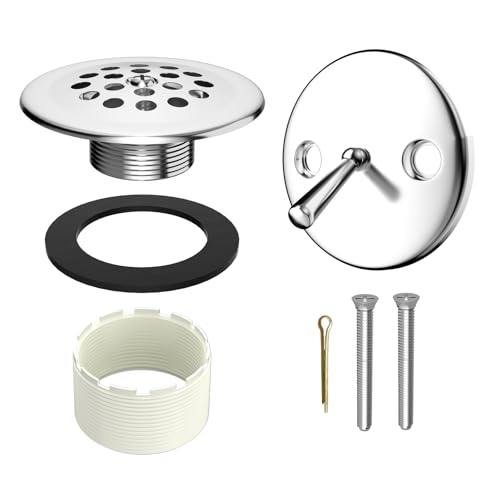 Trip Lever Tub Drain Kit, Bathtub Drains Stopper Replacement Set with Trip Lever Overflow Faceplate, Strainer, No Putty Gasket and Matching Screws (Chrome) - color: Chrome Kits