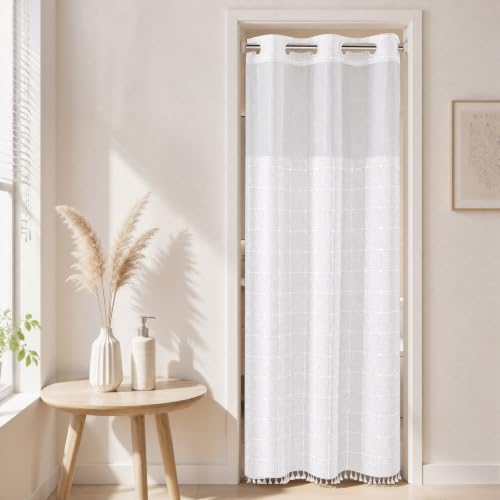 River Dream White Farmhouse Shower Curtain with Snap-in Liner, No Hooks Needed,with Magnets,with Tassels,Water Repellent&Machine Washable,36x74Inch - color: White-window, size: 36"W x 74"L (Pack of 1)