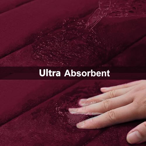Buganda Memory Foam 3 Pieces Bathroom Rugs Set - Thick Soft Absorbent Bath Mats, Washable Small/Large/Contour Bath Rugs (24" x 16" + 30" x 20" + 24" x 20", Wine Red) - color: Wine Red, size: 24" X 16" + 30" X 20" + 24" X 20"