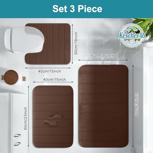 Bathroom Rugs Sets 3 Pieces Thicker Memory Foam Bath Mat with Non Slip Backing, Machine Wash, Dries Quickly, Ultra Soft Coffee Bath Carpet with Toilet Rug for Bathroom,Kitchen,Tub - color: Coffee, size: 31" X 19" + 23" X 15" + U19" X 15"
