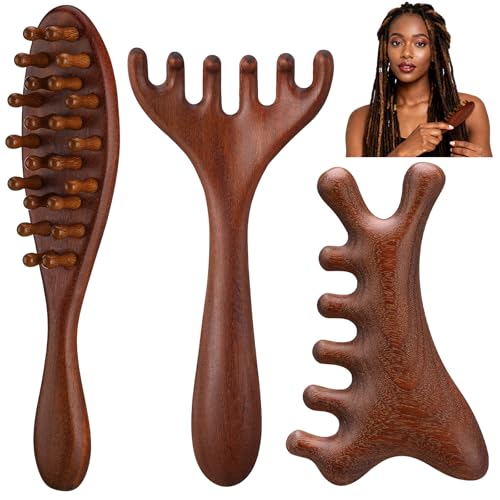 ProSuites 3 Pack Wooden Scalp Massager Tool Loc Combs,Long Handle Head Massage Scalp Loc Brush for Dreads,Multifunctional Hair Massager Tool for Men & Women - color: Wooden Color