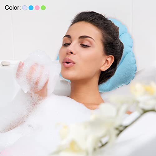 PATIKIL Inflatable Bath Pillow with Suction Cups, 3 Pack Terry Cloth Covered Shell Shape Bath Pillow Neck Support for Bathtub Hot Tub (Pink, White, Green) - color: Pink, Blue, Green
