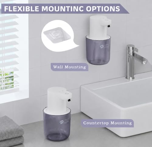 Automatic Foaming Soap Dispenser, 4-Level Touchless Hand Soap Dispenser, USB-C Rechargeable, Wall Mount or Countertop, 13.5oz/400ml, for Bathroom, Kitchen, Office, Hotel, White