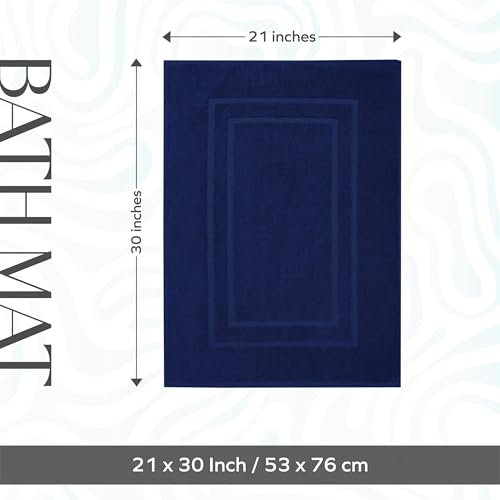 Feather & Stitch 2 Piece Towel Like Bath Mats (30x21 Inch) 100% Cotton Terry Bath Mats, Bathroom Shower Floor Mats [NOT A Bathroom Rug], Soft Absorbent Washable Mats - Navy Blue - color: Navy Blue