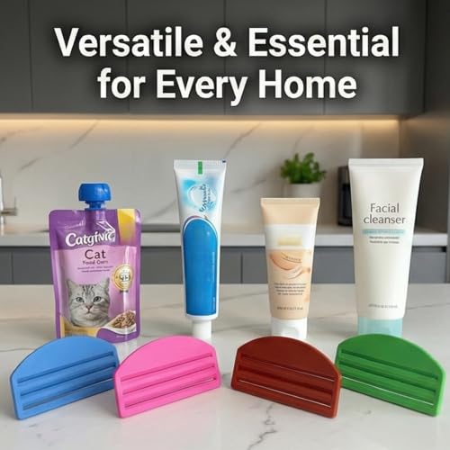 4Pcs Pet Food Squeezer & Tube Squeezer Set - 3 Adjustable Thickness Portable Dispenser for Cat Food Bags, Toothpaste, Cream Tubes | Efficient No-Waste Extractor
