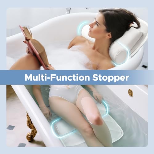 Sunlit Ultra Soft Full Body Bath Pillow for Bathtub, Luxury Thick Tub Pillow for Head Neck Back Support with Lumbar Pillow Multi-Function Stopper, Spa Pillow with Strong Suction Cups, Bath Accessories - color: White