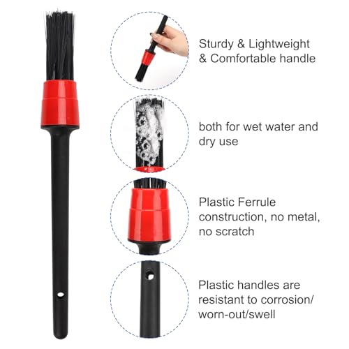 Auto Car Detailing Brush Set Car Interior Cleaning Kit Includes 3 Boar Hair Detail Brush,3 Wire Brush, 3 Air Vent Brush for Cleaning Car Interior Exterior, Dashboard Engines Leather Wheel
