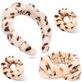 Headband for Washing Face Wristband Set, Leopard | Soft absorbent fabric, snug head-hugging fit for face washing, skincare, makeup, masks, travel, women and teen girls - color: Brown leopard print