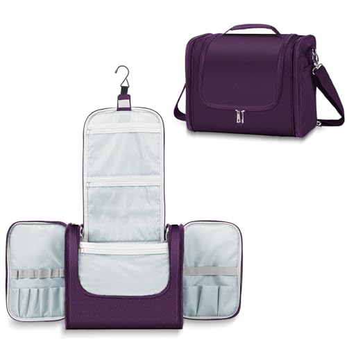 Buruis Extra Large Toiletry Bag for Women and Men, Hanging Travel Bag with Detachable Shoulder Strap for Full-Sized Toiletries, Water-Resistant Dopp Kit for Family Use and Long Trips, Purple - color: Purple, size: Extra Large