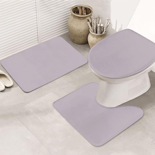 Bathroom Rugs Set 3 Piece Simple Stylish Chic Dusty Lilac Bath Rug Mat Set, Non Slip Absorbent Bathroom Decor Mat, Toilet Lid Cover & U Shaped Contour Rug - color: Dusty Lilac, size: 1'8" x 2'6" (Rectangular)