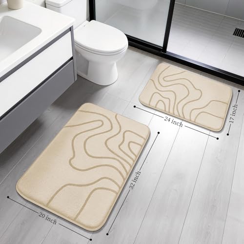 YIHOUSE Memory Foam Bathroom Rugs Sets 2 Piece - Extra Thick Ultra Soft Absorbent Bath Mat Set, Non-Slip Machine Washable Bath Rugs for Bathroom, Tub & Shower, Home Decor (32"x20"+24"x17", Beige) - color: Beige, size: 1'5" x 2'8" (17"x24"+20"x32")