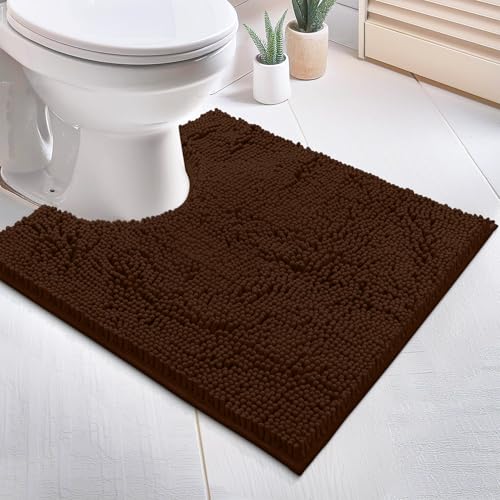 LuxUrux Bath Mat-Extra-Soft Plush Bath Shower Bathroom Rug,1'' Chenille Microfiber Material, Super Absorbent Shaggy Bath Rug. Machine Wash & Dry (20 x 20, Brown) - color: Brown, size: 20'' X 20'' U