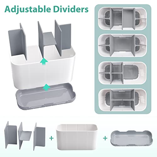 Boperzi Toothbrush and Toothpaste Holder Drainage for Bathroom Countertop with Adjustable Dividers, Large Toothpaste Caddy Organizer Storage Rustic Decor Set Anti-Slip for Shower,Family,Kids Gray - color: Grey