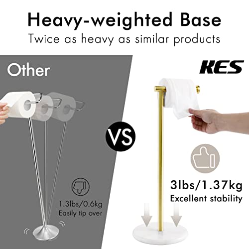 KES Gold Toilet Paper Holder Stand Tissue Roll Holder with Modern Marble Base, SUS304 Stainless Steel Brushed Gold Finish BPH284S1-BZ - color: Brushed Gold, size: 20.6"H