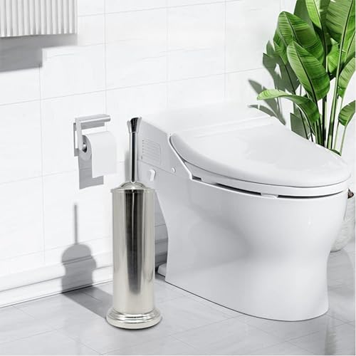 Stainless Steel Toilet Bowl Brush with Holder Metal Bathroom Cleaning Set Rustproof Hygienic Durable Modern Design - color: Chrome/Silver