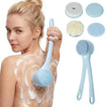 Electric Body Brush Back Scrubber for Shower，5 Replaceable Heads and Hook,Waterproof Long Dual Handle Power Body Scrubber 2 Speeds, for Cleansing Body, Exfoliating and Massaging Skin. - color: Sky Blue