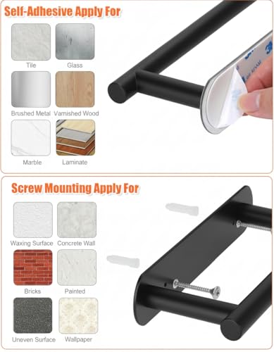 YUET Toilet Roll Holder, Self Adhesive or Screw in Wall Mounted Options, Double Post Pivoting Tissue Roll Holder, Stainless Steel Rustproof Stick On No Drilling Wall Mount for Bathroom, Matte Black - color: Black-pivoting