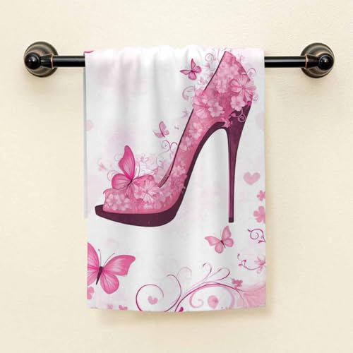 HGOD DESIGNS Pink Flower Hand Towels,Butterflies Sexy High Heel Pink Flower 100% Cotton Soft Bath for Bathroom Kitchen Hotel Spa 15"X30" - color: Towel-34
