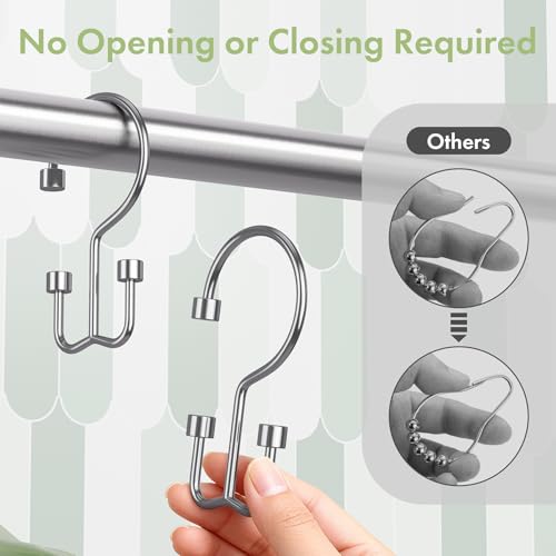 Amazer Chrome Shower Curtain Hooks, 12PCS Minimalist Simple Double Shower Curtain Rings, Rust-Resistant Metal Shower Hooks, Cylinders Shower Rings for Bathroom Shower Rods Curtains - color: Chrome, style: Cylinders - Double Hooks