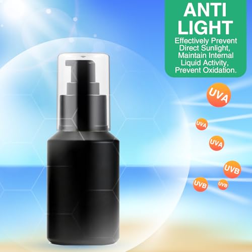 3PCS 60ML/2OZ Empty Black Frosted Glass Bottles with Pump Refillable Vial Cosmetic Dispenser Jars Storage Travel Lotion Container Portable Sample Bottle for Toiletries,Foundation,Cream,Gel,Lotion - color: Black, size: 2 OZ